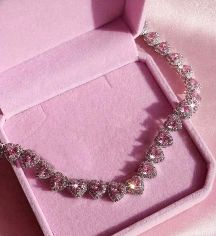 Pink Heart line Necklace
