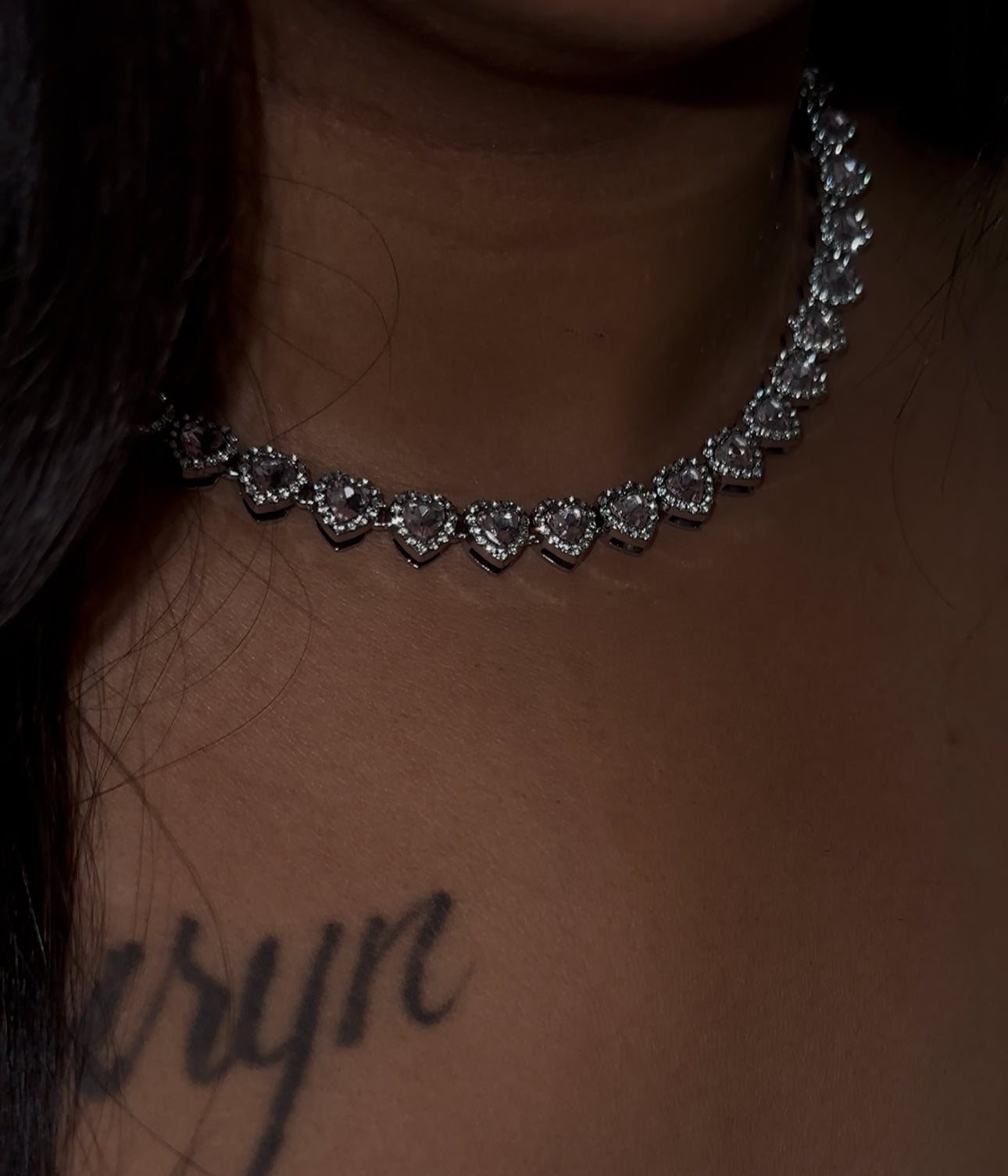 Pink Heart line Necklace